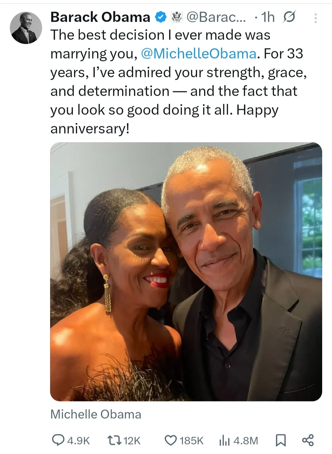 "The best decision I ever made was marrying you" Barack Obama sings wife Michelle Obama's praises || Mpforum
